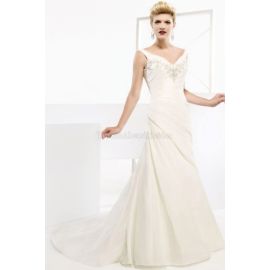 V-Ausschnitt sexy luxus Brautkleid mit Kapelle Schleppe