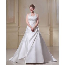 A-Line Seite drapiertes pompöse Brautkleid für Übergröße