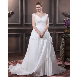 A-Linie V-Ausschnitt Brautkleid mit Tüll mit Applike