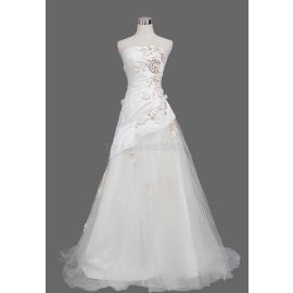 Reißverschluss Kapelle Schleppe romantisches Brautkleid mit Bordüre