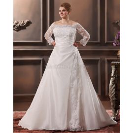 A-Line plissiertes romantisches Brautkleid mit Kathedraler Schleppe