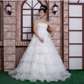 Trägerlos Empire Taille romantisches Brautkleid mit mehrschichtigen Rüsche