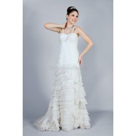 Meerjungfrau Stil ärmellos sexy Brautkleid mit mehrschichtigen Rüsche