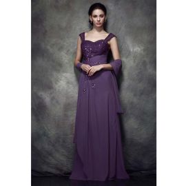 Elegante Abendkleider lila Chiffon Lang mit Ärmeln