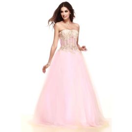 Elegantes Abendkleid Rosa lang mit Herz-Ausschnitt