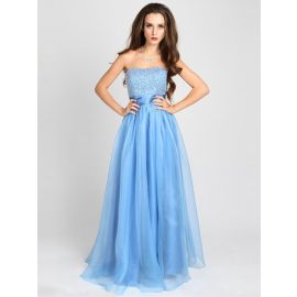 Elegante bestickte Abendkleider A-Linie Blau Lang