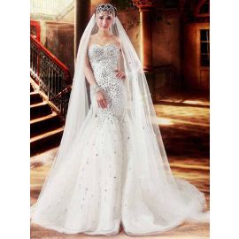 Luxus bestickte Brautkleider Meerjungfrau mit Herz-Ausschnitt