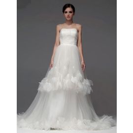 Elegante A-Linie zweilagige Brautkleider Weiß Organza