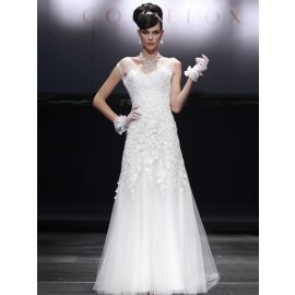 Elegante rückenfreie Brautkleider Tüll mit Cap-Ärmeln