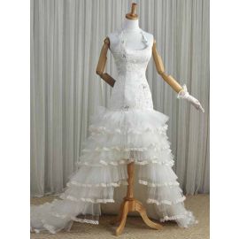 Moderne Neckholder Brautkleider Meerjungfrau kurz vorne hinten Lang