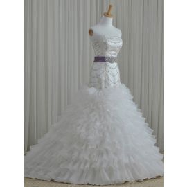 Glamouröse bestickte Brautkleider Meerjungfrau mit Rüschen