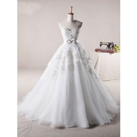 Romantische bestickte Brautkleider A-Linie Weiß mit Herz-Ausschnitt