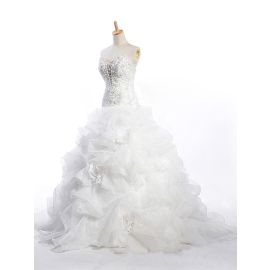 Luxus bestickte Brautkleider Weiß mit Drapierungen