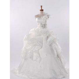 Glamouröse One Shoulder Brautkleider Weiß A-Linie mit Drapierungen