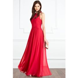 Elegante geraffte Abendkleider A-Linie Chiffon Lang Rot