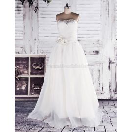 Kapelle Schleppe natürliche Taile romantisches Brautkleid mit Bordüre