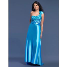 Glamouröse One Shoulder Abendkleider A-Linie Satin Blau