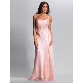 Elegante Abendkleider Organza A-Linie Rosa lang mit Trägern