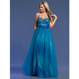 Elegante bestickt Abendkleider Blau lang mit Trägern