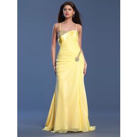 Elegante lange Abschlusskleider Gelb mit Schleppe