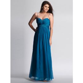 Elegante Abendkleider Chiffon A-Linie lang Blau mit Trägern