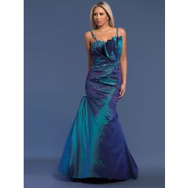 Glamouröse Meerjungfrau Ballkleider Blau Taft Lang mit Trägern