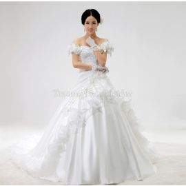Prinzessin romantisches Brautkleid mit gekappten Ärmeln mit Rücken Schnürung