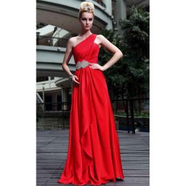 Elegante One Shoulder Abendkleider Rot A-Linie Satin Lang