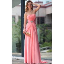 Elegante geraffte Abendkleider Pink Chiffon A-Linie mit Schleppe