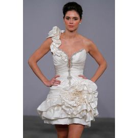 Ein Schulter kurzes Brautkleid mit Blume mit Falte Mieder