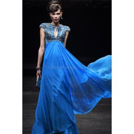 Zeitloses Juwel Ausschnitt Modern Abendkleid mit Empire Taille