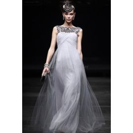 A-Line Perlenbesetztes Elegantes Abendkleid mit durchsichtiger Rücken
