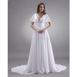 A-Line V-Ausschnitt natürliche Taile Brautkleid mit Tüll