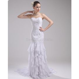 Meerjungfrau ärmelloses natürliche Taile glamouröses Brautkleid