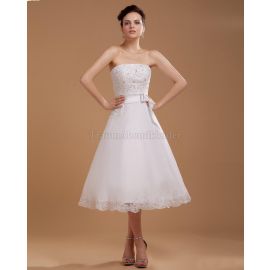 Elastischer Satin ärmelloses Brautkleid ohne Träger mit Tüll