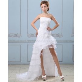 Meerjungfrau Kristall Organza langes Brautkleid mit mehrschichtigen Rüsche