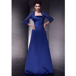 Elegante Brautmutterkleider Satin Blau mit Bolero