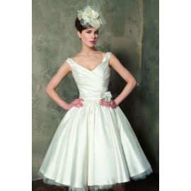 A-Line ärmelloses knielanges Brautkleid aus Satin