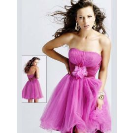 Weiblich Trägerlos A-Linie Ärmellos Abschlusskleider kurz Pink