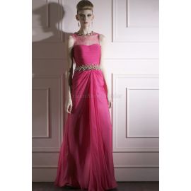 A-Line Juwel Ausschnitt romantisches Abendkleid mit Seite Drapierung