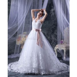 Prinzessin natürliche Taile festliches Brautkleid mit Applike