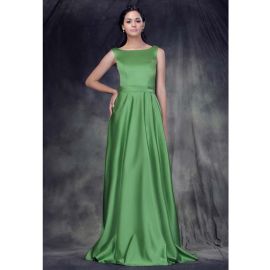 Elegante Abendkleider A-Linie Grün Satin mit Bateau-Ausschnitt
