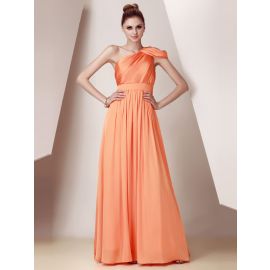 Elegante One Shoulder Abendkleider A-Linie Chiffon Orange Lang