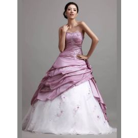 Luxus bestickte Brautkleider Dunkelrosa mit Drapierungen