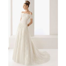 Luxus A-Linie Spitze Brautkleid mit Ärmeln