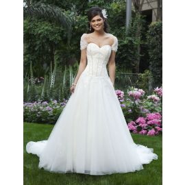 Romantische Brautkleider Tüll A-Linie Weiß mit Stola