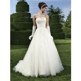 Zierliches Brautkleid Tüll Weiß A-Linie mit Herz-Ausschnitt