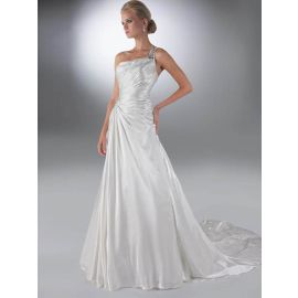 Elegant Lang One-Shoulder Natürliche Taille Brautkleider  Hochzeit in der Halle