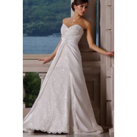 Herz-Ausschnitt ärmellos Elegantes Brautkleid mit Bordüre